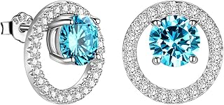 Boucles d'oreilles en argent sterling avec pierre de naissance ronde et diamant simulé