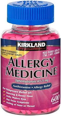 Médicament contre les allergies kirkland signature diphenhydramine hci 25 mg 600 comprimés
