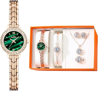 Montre brillante pour femme, coffret cadeau avec bracelet, collier, bague et boucles d'oreilles