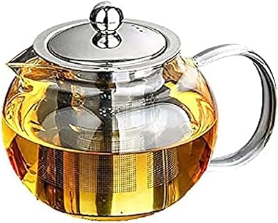 Théière en verre résistant à la chaleur avec infuseur et couvercle en acier