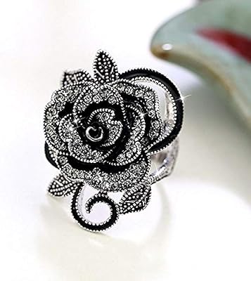 Zhiwen bague noir rose fleur vintage anneaux bijoux femmes rétro cristal