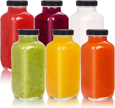 Fuvo lot de 6 bouteilles de jus carrées réutilisables en verre avec couvercles