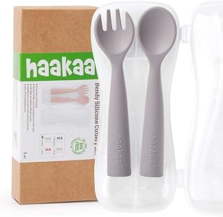 Ensemble de couverts pour enfants en silicone haakaa avec cuillère et fourchette