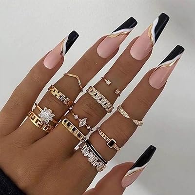 Vocna glitter coffin design faux ongles pressés extra longs nude et noirs