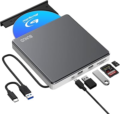 Lecteur dvd blu ray externe, graveur blu-ray usb 3.0 et type-c avec port