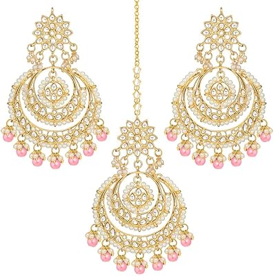 Aheli bollywood ethnique chandbali style maang tikka boucles d'oreilles ensemble de bijoux