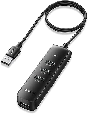 Hub usb 3.0 ugreen, adaptateur d'extension répartiteur usb 3.0 à 4 ports, extension