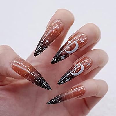 Kastwave faux ongles, 24 pièces à pression sur faux ongles, couverture complète, paillettes