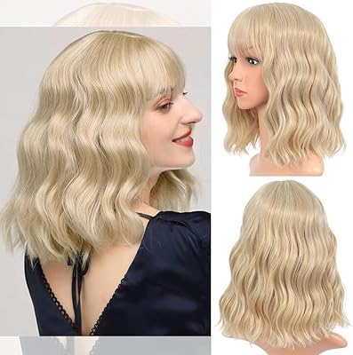 Skid perruque courte blonde rose blonde pour femme perruque bob droite de 12"