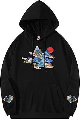 Sweats à capuche brodés graphiques streetwear mountains pour hommes
