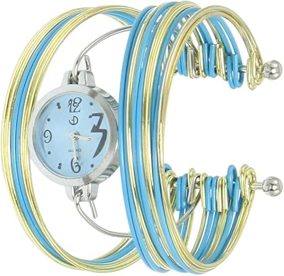 Qtqgoitem montre à quartz plusieurs niveaux en métal doré bleu avec cadran