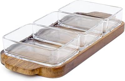 Bols en verre billy avec plateau en bois pour fruits épices apéritifs collations