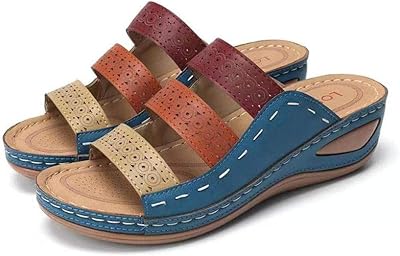 Sandales compensées confortables à bretelles pour femmes, sandales d'été, chaussures de cheville, pantoufles