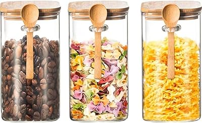 Bocaux de conservation en verre avec couvercle en bambou, cuillère hermétique, bocaux