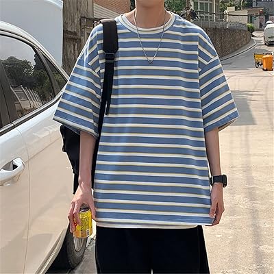 Zlxdp t-shirts à manches courtes pour hommes rayé chic rétro style japonais streetwear