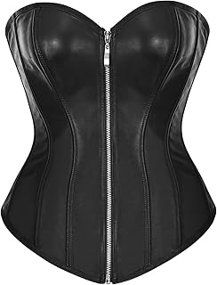 Corset femme en simili cuir avec fermeture éclair sur le devant, noir, taille