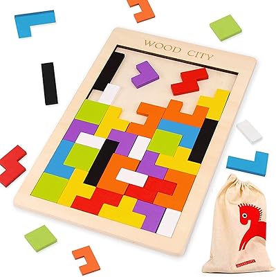 Puzzle tetris en bois pour enfants de 3 ans, puzzle tangram de ville