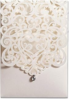 Wishhamde 20x cartes d'invitation de mariage découpées au laser avec enveloppes et poches ensemble d'invitations personnalisées en strass classique pour fiançailles anniversaire de mariage anniversaire 15e anniversaire (20 pièces). Diaytar : Des offres irrésistibles chaque jour