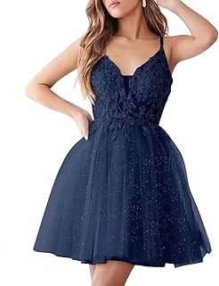 Robes de soirée scintillantes à col en v, robes de bal courtes, robes de bal en tulle perlées pour adolescents. Diaytar : Qualité professionnelle, prix grand public
