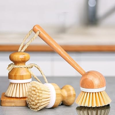 Castowave lot de 3 brosses à récurer en bois de bambou pour casseroles