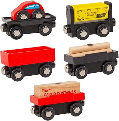 Ensemble de train de marchandises ferroviaire en bois orberium toys, 5 pièces (orb-vs-100)