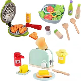 Ensemble de jeu de cuisine en bois amirteer, grille-pain pop-up, gaufrier et bol