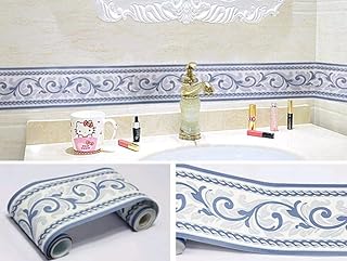 Papier peint autocollant en porcelaine bleue et blanche pour salle de bains, salon