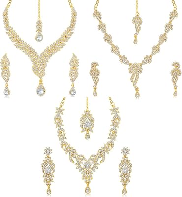 Ensemble de colliers à pendentif combo de magnifiques diamants autrichiens plaqués or suki
