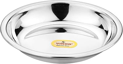 Lot de 6 assiettes halwa vinod en acier inoxydable (diamètre 33,5 cm)