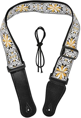 Sangle de guitare brodée, sangle de guitare réglable, sangle en coton pour basse