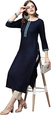 Kurta droit uni en coton mélangé pour femme (kisa)
