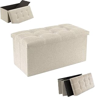 Lucky row linen ottoman pliant de 76,2 cm carré, tabouret confortable avec pieds