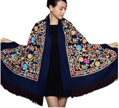 Châle pashmina pur cachemire avec broderie ari grande taille 200" x