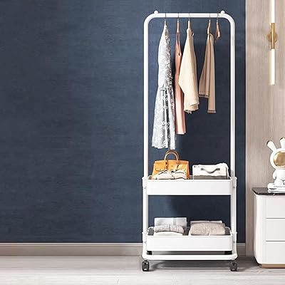 Portant à vêtements avec étagères portant en métal avec paniers de rangement