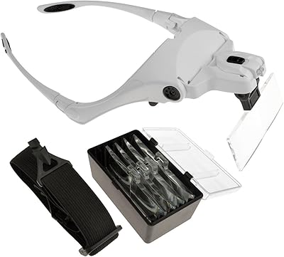 Loupe frontale avec lumières led, support de tête de lunettes et lentilles interchangeables