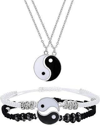 Ensemble de bracelets et colliers yin yang pour couples et amis, collier d'amitié