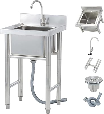 Évier de cuisine autoportant en acier inoxydable évier simple inoxydable avec support