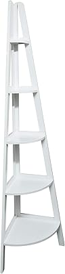 Bibliothèque décontractée avec échelle d'angle, 5 étagères, blanc (paquet de 1)