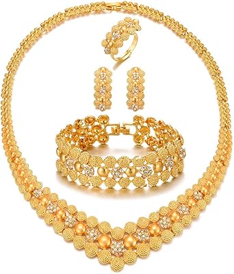 Ensemble de bijoux de luxe en diamant plaqué or 24 carats pour femmes