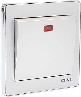 Interrupteur bipolaire chint 20a dp avec néon 250v, argent, 86 x 86 mm