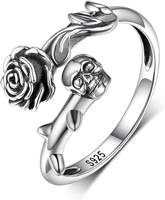 Bagues tête de mort pour femmes, bagues gothiques en argent sterling 925, enveloppe ouverte, fleur de rose, bague punk gothique. L'expérience e-commerce réinventée par Diaytar au Sénégal