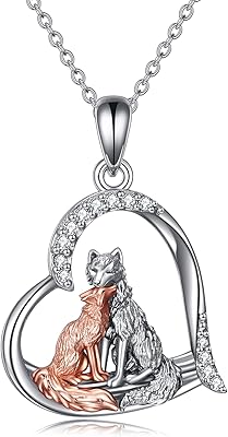 Collier renard pour femmes filles en argent sterling kitsune renard amour coeur pendentif