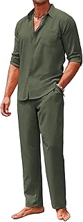 Ensemble deux pièces décontracté en lin pour hommes, pantalon boutonné, ensemble de vêtements