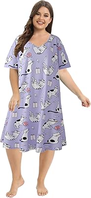 Chemise de nuit à manches courtes pour femmes, chemises de nuit grande taille, vêtements de nuit pour femmes, vêtements de nuit décontractés imprimés. Faites-vous plaisir sans culpabiliser avec Diaytar
