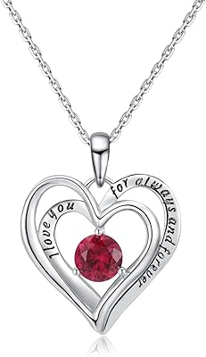 Collier pendentif double cœur avec pierre de naissance argent sterling
