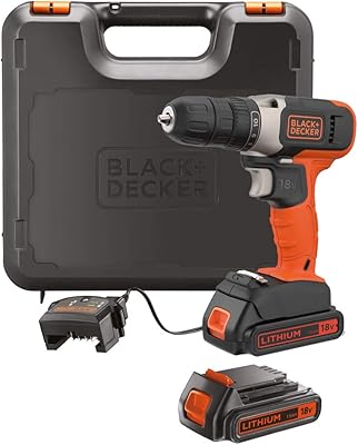 Perceuse électrique compacte sans fil black & decker avec 2 batteries lithium-ion 18v