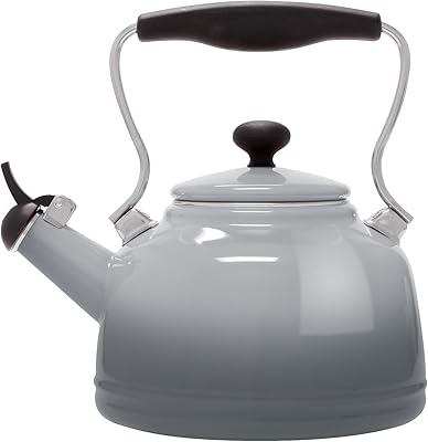 Bouilloire à thé sifflante en acier antique et émail chantal, 1,7 litre, gris
