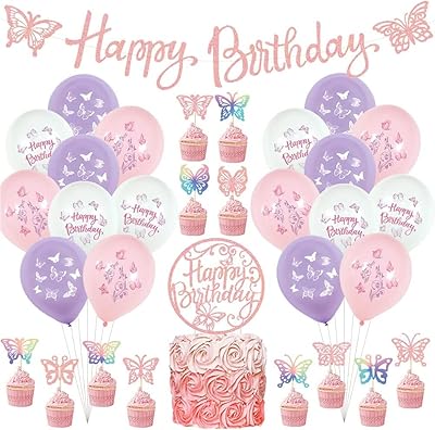 Kit de décorations de fête d'anniversaire papillon pour filles, 32 pièces de décorations