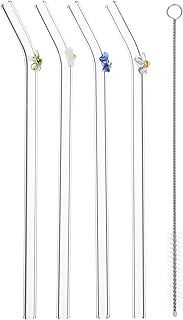 Yardui lot de 4 pailles en verre réutilisables avec fleurs et brosse