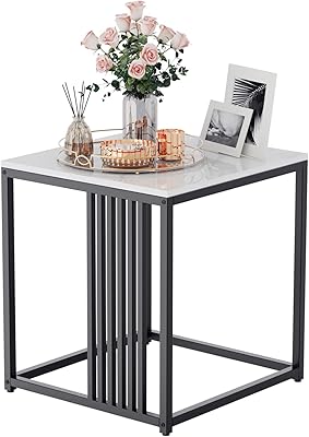 Table d'appoint en marbre blanc wise4 : carrée en pierre frittée avec cadre